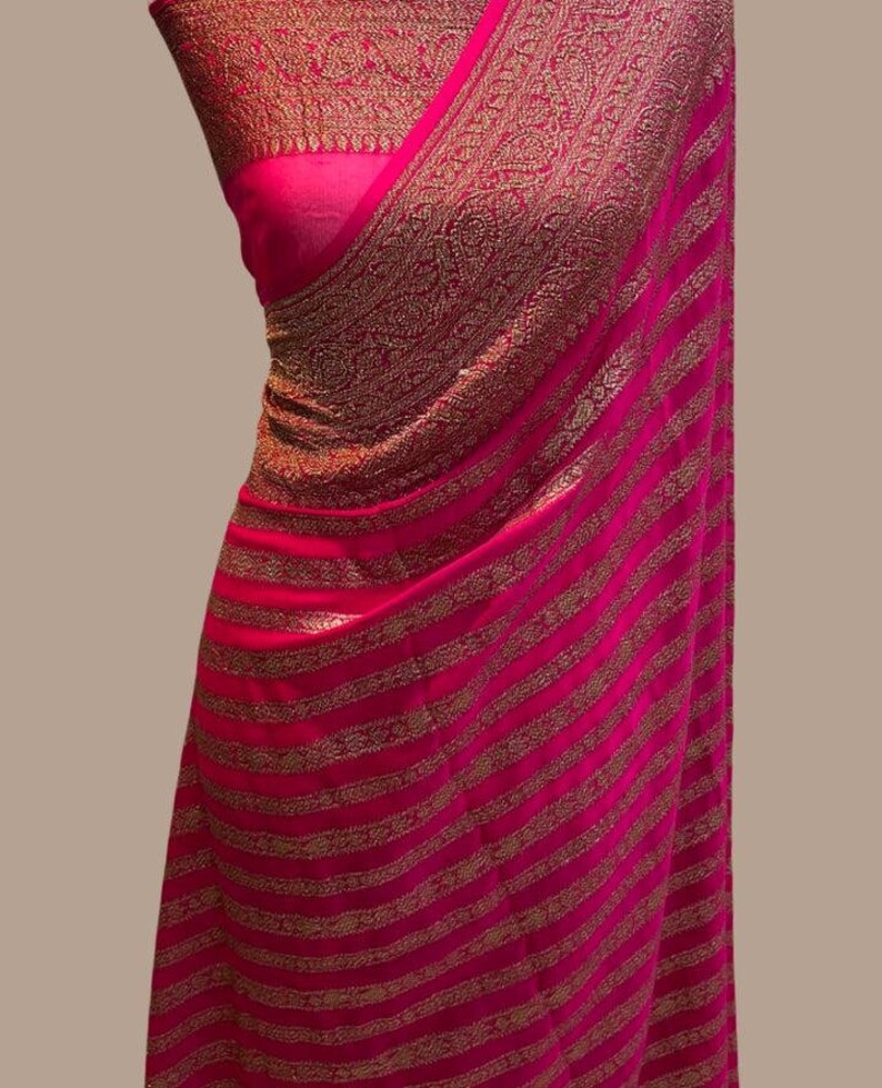 Harmaini khaddi gorgette saree main image 1