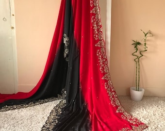 shaded black red saree/Partywear sarees