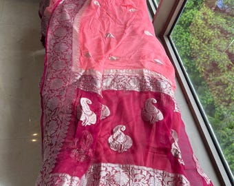 Peachy Pink Chiffon Saree with Blouse Partywear sarees