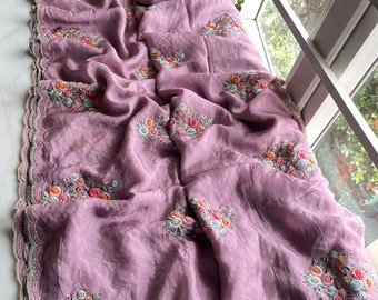 Lavender organza embroidered saree