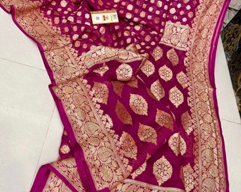 Pink khaddi gorgette saree Indian saree handmade saree women sarees