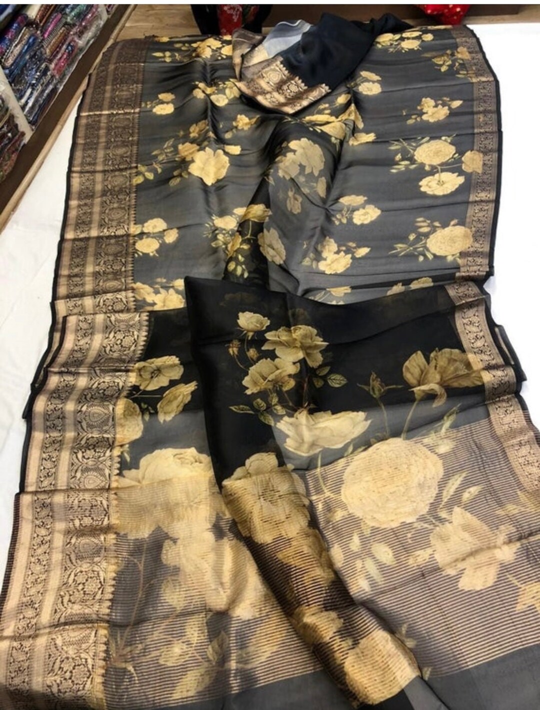 Black & Ivory Floral Saree