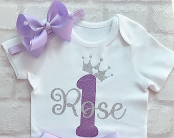 Personalised 1st Birthday Lilac Silver Outfit Tutu Knickers 3 Piece Set Glitter Headband Free Postage U.K. Star Seller