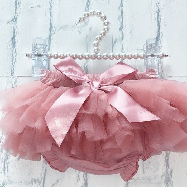 Luxury Girls Baby Dusky Pink Frilly Tutu Knickers Cake Smash Photoshoot 1st Birthday Outfit Christening With Bow Frills On Front and Back