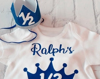 Personalised Boys Half Birthday Crown Set Royal Blue Six Months Celebration Free Delivery UK Seller