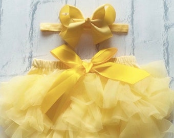 Baby Girls Bright Lemon Frilly Tutu Knickers Easter Cake Smash Spring Photoshoot 1st BirthdayFrills On Front & Back From Newborn