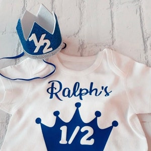 Personalised Boys Half Birthday Crown Set Royal Blue Six Months Celebration Free Delivery UK Seller