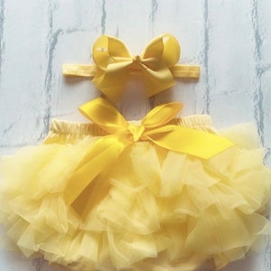 Baby Girls Bright Lemon Frilly Tutu Knickers Easter Cake Smash Spring Photoshoot 1st BirthdayFrills On Front & Back From Newborn image 1