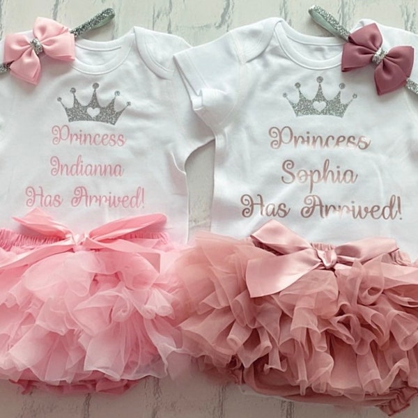 NEWBORN Personalised Baby Girls Frilly Tutu Knickers Set Birth Announcement  Dusky Pink Rose Gold Baby Pink Silver U.K. Star Seller