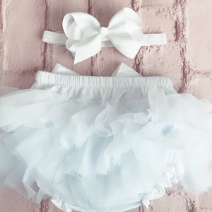 Girls Baby White Frilly Tutu Knickers Christening Cake Smash Photoshoot Wedding 1st Birthday Outfit With Frills On Front & Back From Newborn image 3