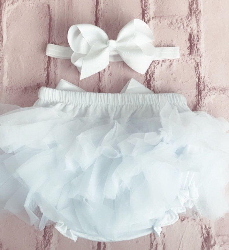 Girls Baby White Frilly Tutu Knickers Christening Cake Smash Photoshoot Wedding 1st Birthday Outfit With Frills On Front & Back From Newborn image 3