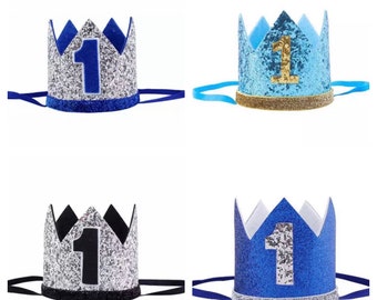 First Birthday Crown 1st Cake Glitter Bow Crown Boy First Birthday Party Crown Prince Crown One Year Old Glitter Hat Silver Gold