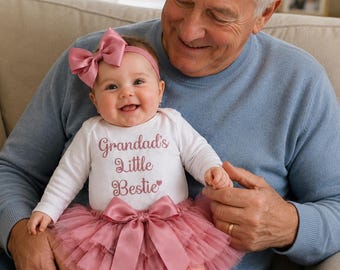 Grandad’s Little Bestie Baby Girls Frilly Tutu Knickers Both Sides Outfit Dusky Pink Rose Gold Vest Only Or Set From Newborn Size