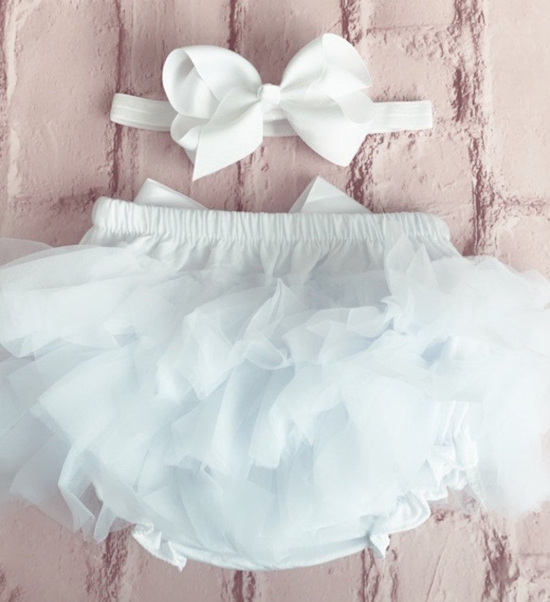 Girls Baby White Frilly Tutu Knickers Christening Cake Smash Photoshoot Wedding 1st Birthday Outfit With Frills On Front & Back From Newborn image 5