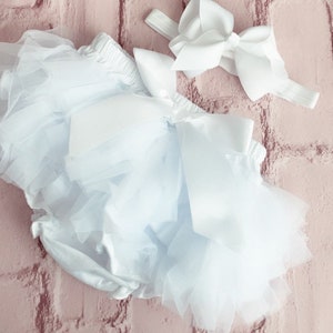 Girls Baby White Frilly Tutu Knickers Christening Cake Smash Photoshoot Wedding 1st Birthday Outfit With Frills On Front & Back From Newborn image 6