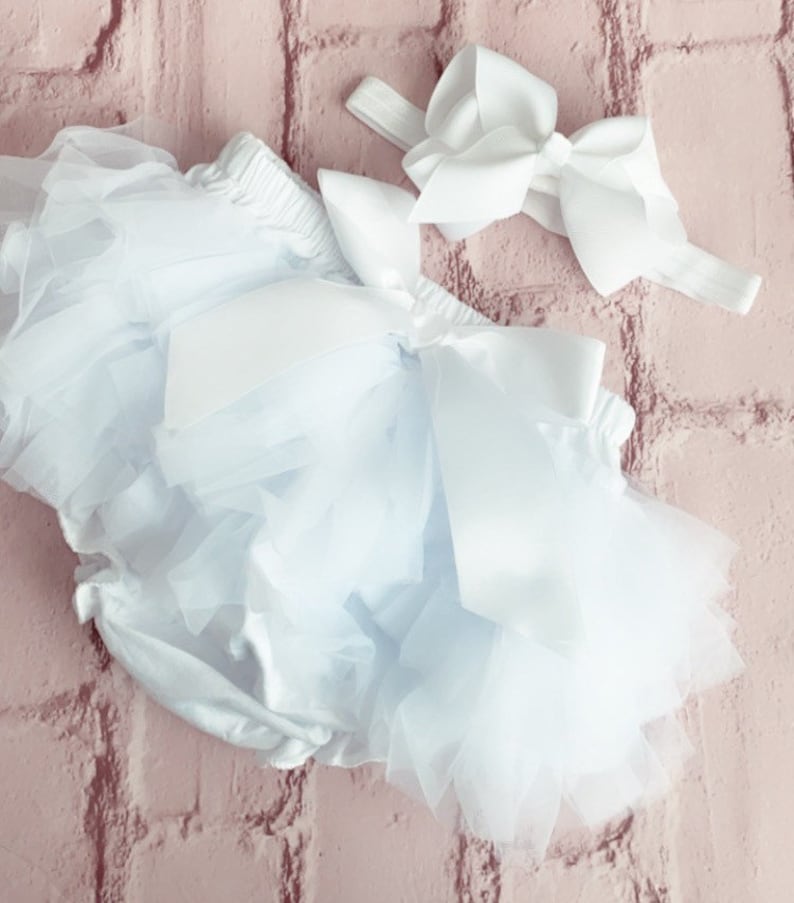 Girls Baby White Frilly Tutu Knickers Christening Cake Smash Photoshoot Wedding 1st Birthday Outfit With Frills On Front & Back From Newborn image 6
