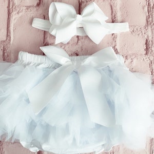 Girls Baby White Frilly Tutu Knickers Christening Cake Smash Photoshoot Wedding 1st Birthday Outfit With Frills On Front & Back From Newborn image 1