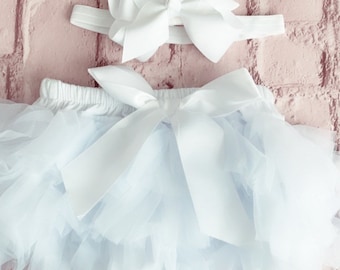 Girls Baby White Frilly Tutu Knickers Christening Cake Smash Photoshoot Wedding 1st Birthday Outfit With Frills On Front & Back From Newborn