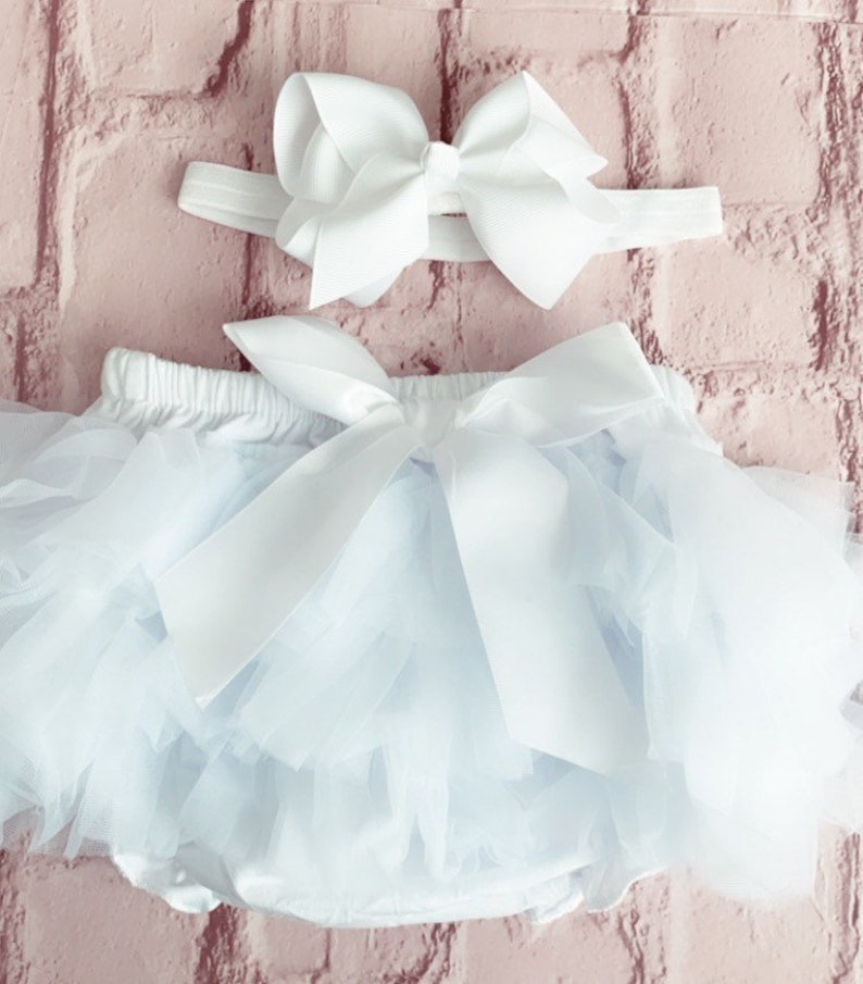 Girls Baby White Frilly Tutu Knickers Christening Cake Smash Photoshoot Wedding 1st Birthday Outfit With Frills On Front & Back From Newborn image 1