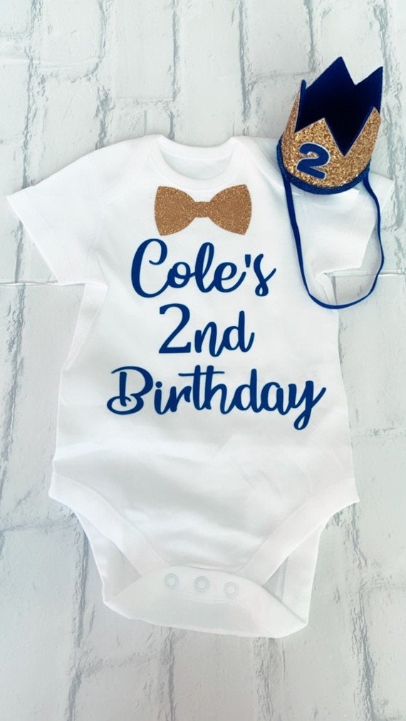 Personalised 2nd Birthday Baby Boy Bodysuit Vest – White With Glitter, 100% Cotton, George Brand