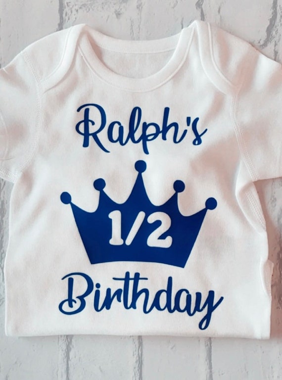 Personalised Boys Half Birthday Outfit Set Crown Baby Blue Six Months UK Seller 