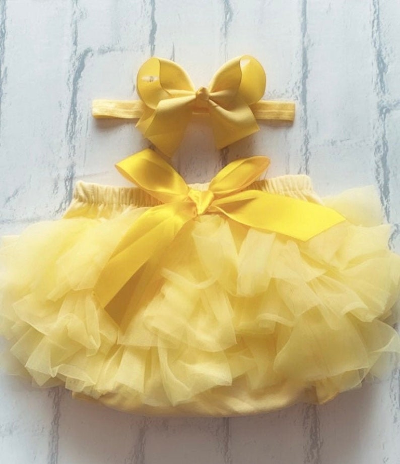 Baby Girls Bright Lemon Frilly Tutu Knickers Easter Cake Smash Spring Photoshoot 1st BirthdayFrills On Front & Back From Newborn image 1