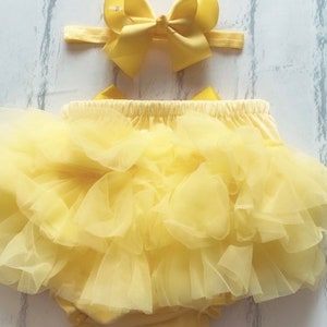 Baby Girls Bright Lemon Frilly Tutu Knickers Easter Cake Smash Spring Photoshoot 1st BirthdayFrills On Front & Back From Newborn image 2