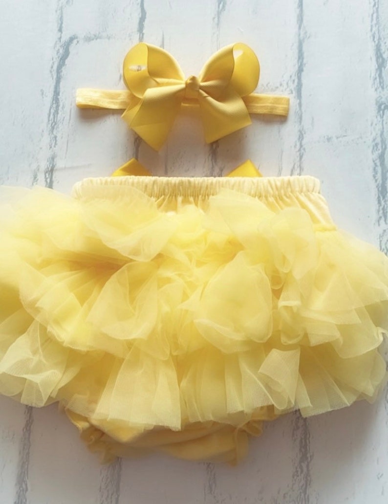 Baby Girls Bright Lemon Frilly Tutu Knickers Easter Cake Smash Spring Photoshoot 1st BirthdayFrills On Front & Back From Newborn image 2