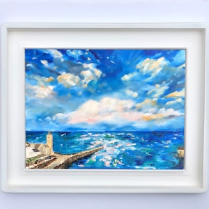 Porthleven Sky. Giclee Print of an Original Painting. Cornish Cloudscape and Ocean Textured Oil Artwork. Inspiring Wall Art Home Decor.