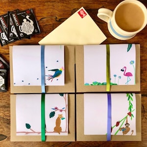 Set de regalo de escritura de letras de animales, té y sellos. Set Briefpapier, 24 papeles, 4 Diseños de Animales, 12 Sobres, Regalo Thinking Of You