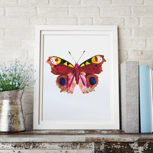 Big Red Butterfly Giclee Art Print. Animal Wall Art. Butterfly Nursery Decor. Home Decor. Thinking of You Gift. A5 A4 A3 Sizes. Watercolour.