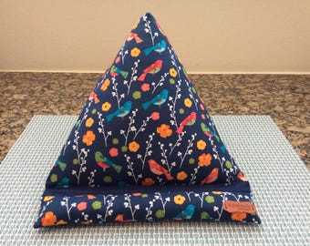LARGE Colorful BIRDS design ipad or mobile phone stand Bead bag cushion. Gadget pillow. 2-ply  cotton fabric handmade w/love tag