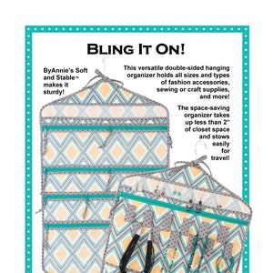 ByAnnie Patterns, Bling it On! Pattern, Hanging Organizer Pattern for Two Versions, Travel Bag Pattern, Necklace and Jewelry Organizer