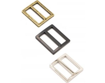 ByAnnie Hardware, Metal Slider Flat Widemouth, Set of Two in Antique Brass, Black or Nickel, Sizes 1" and 1 1/2", Slide Adjusters for Straps