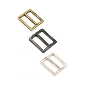 ByAnnie Hardware, Metal Slider Flat Widemouth, Set of Two in Antique Brass, Black or Nickel, Sizes 1&quot; and 1 1/2&quot;, Slide Adjusters for Straps