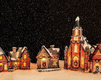 Last Chance - A Christmas Village Quilt Panel - HOL-007 - Size 24" x 14", Quality Quilting Cotton