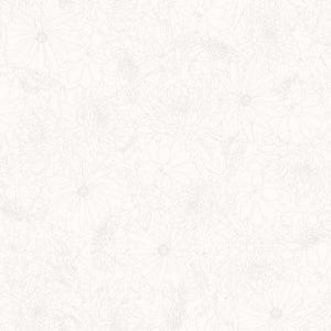 May include: A seamless pattern featuring a delicate floral design in shades of white and off-white. The pattern consists of detailed outlines of various flowers, creating a subtle, textured effect. The overall aesthetic is clean and elegant.