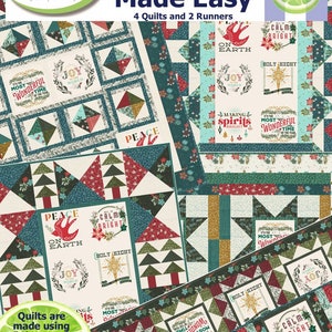May include: A collection of four Christmas quilt patterns featuring festive designs and phrases like "Peace on Earth", "Joy to the World", and "It's the Most Wonderful Time of the Year".