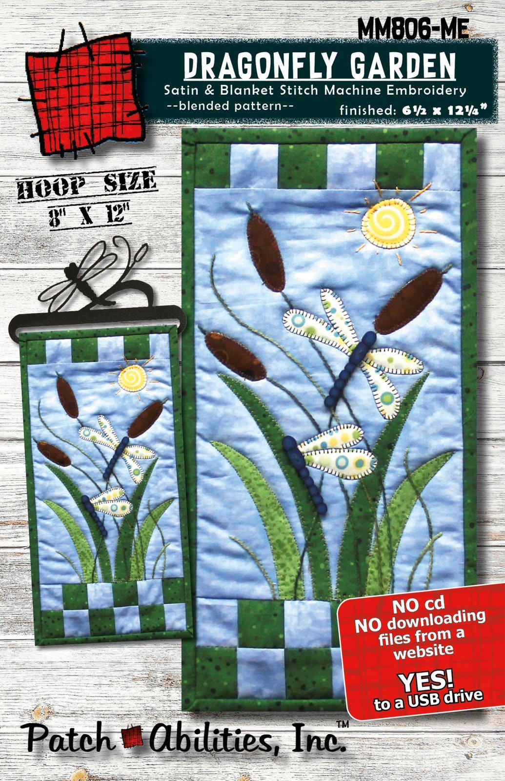 MM806-ME Dragonfly Garden (Machine Embroidery) Pattern with Dragonfly Hanger and Button Pack
