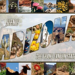 Grand panneau de courtepointe pour cartes postales Arizona, taille du panneau de 42 po. X 28 po. SAZ-002, tissu de courtepointe sud-ouest