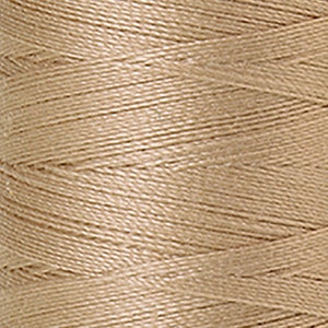 May include: Close-up of a spool of beige thread. The thread is tightly wound, showing a textured surface with visible strands. The color is a warm, neutral tone, suitable for various sewing and crafting projects.