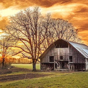 Sunset Barn Fabric Panel - FAR-010, Panel Size is 20” X 14”, Quality Quilting Cotton