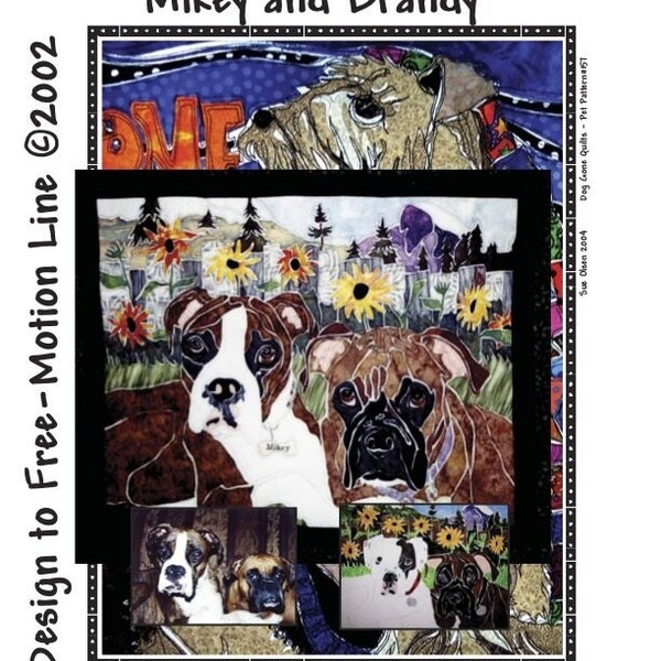 Boxer "Mikey and Brandy" Quilt Pattern, Approximately Size 28” x 23”, Design to Free-Motion Line from Dog Gone Quilts