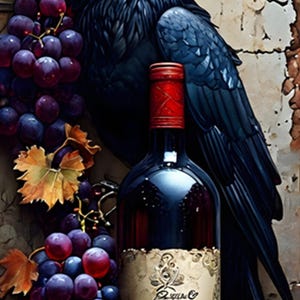 Painel de tecido "O Corvo com Vinho" - BOS-010, tamanho do painel: 23 cm x 48 cm, tecido de alta qualidade para patchwork.