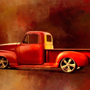 Red Pick Me Up Chevy Truck Quilt Panel, TVT-010, Panel Size is 24&quot; x 15.5&quot;, Quality Quilting Fabric