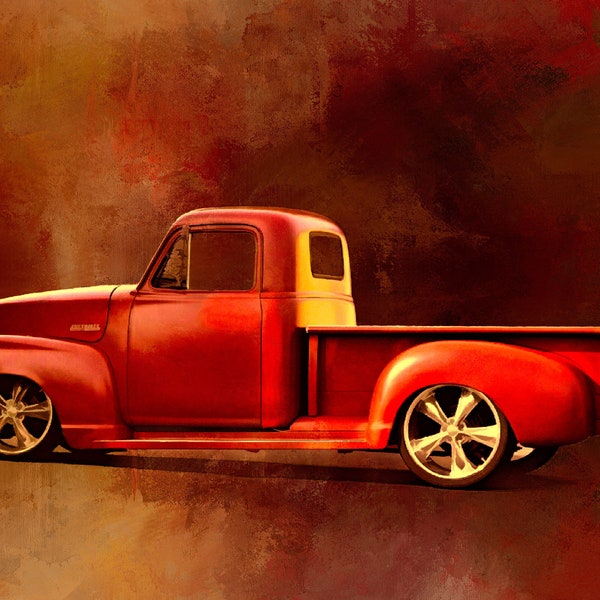 Red Pick Me Up Chevy Truck Quilt Panel, TVT-010, Panel Size is 24" x 15.5", Quality Quilting Fabric