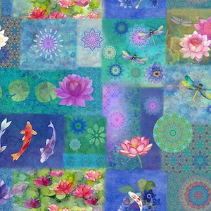 CLTY4618-90 - Lily Pond Patchwork - Blue , Quilting Fabric, Clothworks