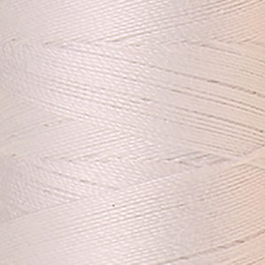 May include: A close-up of a spool of white thread. The thread is wound tightly and has a smooth, even texture.