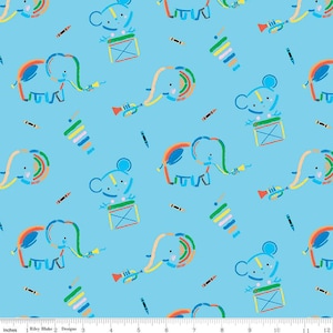 C13060-SKY Our Little Band Main Sky、キルティングコットン、Riley Blake Fabrics、1ヤードあたり販売