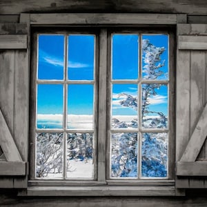 Acadia National Park in Winter Through Window Fabric Panel - MISC-026, Size 35.5&quot; x 23&quot;, Quality Quilting Cotton